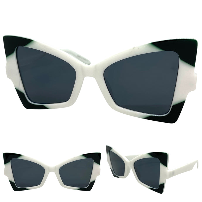 Oversized Exaggerated Funky Vintage Retro Style SUNGLASSES Large White Frame E2125