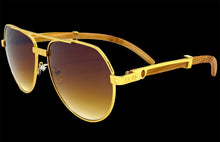 Classy Elegant Sophisticated Luxury Hip Hop Aviator Style SUNGLASSES Gold & Wooden Frame E0378