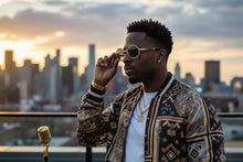 Classy Elegant Luxury Modern Hip Hop Style Bling SUNGLASSES Large Oval Gold & Faux Wooden Frame E0652