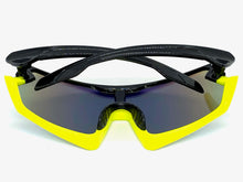 Oversized Retro Sporty Wrap Around Style SUNGLASSES Large Black & Neon Yellow Frame B0276