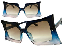Oversized Exaggerated Vintage Retro Style SUNGLASSES Large Blue & Pink Frame 1091