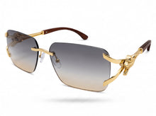 Classy Elegant Luxury Hip Hop Rapper Style SUNGLASSES Rimless Gold & Faux Wooden Frame - Smoke & Beige Lens 27806