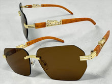 Classy Elegant Luxury Hip Hop Rapper Style SUNGLASSES Gold & Faux Wooden Frame - Brown Lens 27804