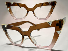 Oversized Vintage Retro Cat Eye Style Clear Lens EYEGLASSES Large Brown Optical Frame 13188