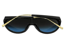 Classic Vintage Retro Style SUNGLASSES Black & Gold Frame - Gray & Blue Lens 3093