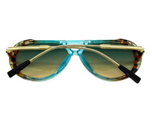 Classy Elegant Vintage Retro Aviator Style SUNGLASSES Large Turquoise & Gold Frame 2888