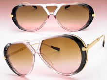 Classy Elegant Vintage Retro Aviator Style SUNGLASSES Large Pink & Gold Frame 2888