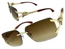 Classy Elegant Luxury Hip Hop Rapper Style SUNGLASSES Rimless Gold & Faux Wooden Frame - Honey Gradient Lens 27806