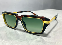 Classic Vintage Retro Luxury Hip Hop Rapper Style SUNGLASSES Square Brown & Gold Frame - Green Lens 81063