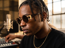 Classic Vintage Retro Luxury Hip Hop Rapper Style SUNGLASSES Round Gold Frame - Brown Lens 6556