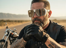 Classic Hardcore Biker Gangster Wrap Around LOCS SUNGLASSES Large White Frame - Chrome Lens 91202