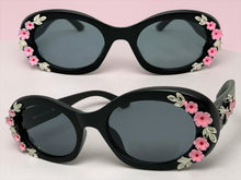 Classic Elegant Vintage Retro Style SUNGLASSES Thick Matte Black Oval Floral Frame 17008