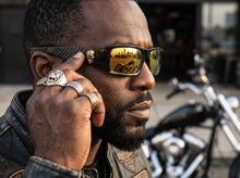 Classic Hardcore Gangster Biker Style Choppers SUNGLASSES Thick Black Frame - Gold Lens 6785