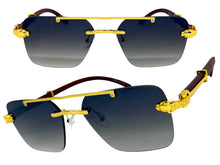 Classy Elegant Luxury Hip Hop Rapper Style SUNGLASSES Gold & Faux Wooden Frame - Gray Lens E2176