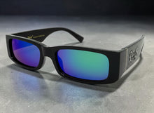 Classic Hardcore Biker Gangster Style LOCS SUNGLASSES Large Thick Black Frame - Green & Blue Lens 91320
