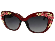 Oversized Vintage Retro Cat Eye Style SUNGLASSES Large Burgundy Frame - Flowers & Gold Leaf Accents 6806 (Copy) (Copy)