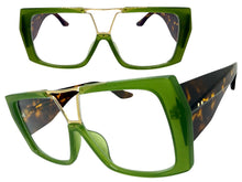 Oversized Classic Vintage Retro Shield Style Clear Lens EYEGLASSES Large Green Frame 3130
