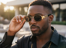Classic Vintage Retro Luxury Hip Hop Rapper Style SUNGLASSES Oval Gold Frame - Dark Lens 27736