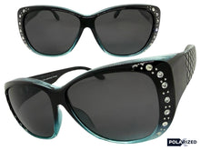 Women's Classy Elegant Luxurious Bling POLARIZED SUNGLASSES Black & Blue Frame Over RX Glass Fit 7833