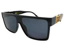 Classic Hardcore Biker Gangster Shield Style LOCS SUNGLASSES Large Black Frame - Dark Lens 91324