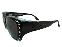 Women's Classy Elegant Luxurious Bling POLARIZED SUNGLASSES Black & Blue Frame Over RX Glass Fit 7833