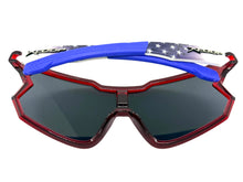 Oversized Sporty Wrap Around Style SUNGLASSES Large Red Patriotic USA Flag Frame 3737