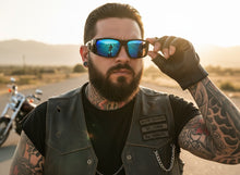 Classic Hardcore Gangster Biker Style Choppers SUNGLASSES Thick Black Frame - Blue Lens 6786