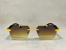 Classy Elegant Luxury Hip Hop Rapper Style SUNGLASSES Gold & Faux Wooden Frame - Brown Lens E2176