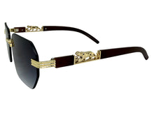 Classy Elegant Luxury Hip Hop Rapper Style SUNGLASSES Gold & Faux Wooden Frame - Gradient Lens 27804