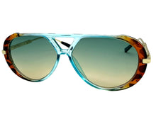 Classy Elegant Vintage Retro Aviator Style SUNGLASSES Large Turquoise & Gold Frame 2888