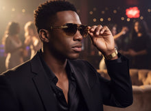 Classy Elegant Luxury Hip Hop Rapper Style SUNGLASSES Gold & Faux Wooden Frame - Brown Lens E2176