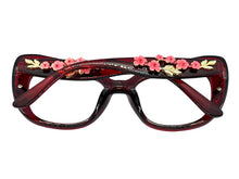 Oversized Vintage Retro Cat Eye Style Clear Lens EYEGLASSES Large Burgundy Frame - Flowers & Gold Leaf Accents 6806 (Copy)