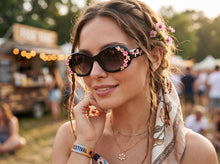 Classic Elegant Vintage Retro Style SUNGLASSES Thick Black Oval Floral Frame 17008