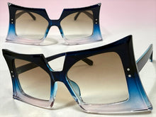 Oversized Exaggerated Vintage Retro Style SUNGLASSES Large Blue & Pink Frame 1091