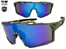 Military Tactical Hunting Fishing Wrap Around Safety SUNGLASSES Large Camouflage Frame - Blue Lens CAMO3