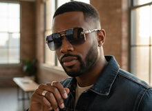 Classy Elegant Luxury Hip Hop Rapper Style SUNGLASSES Silver & Black Frame - Silver Cross & Fleur De Lis 27774