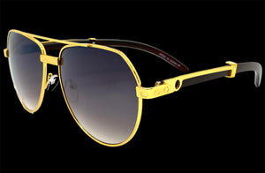 Classy Elegant Sophisticated Luxury Hip Hop Aviator Style SUNGLASSES Gold & Wooden Frame E0378