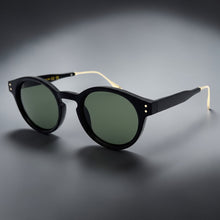 Classic Elegant Vintage Retro Style SUNGLASSES Round Black Frame - Dark Green Lens 81011