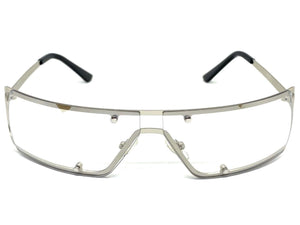 Contemporary Modern Wrap Style Clear Lens SUNGLASSES Silver Frame E0943
