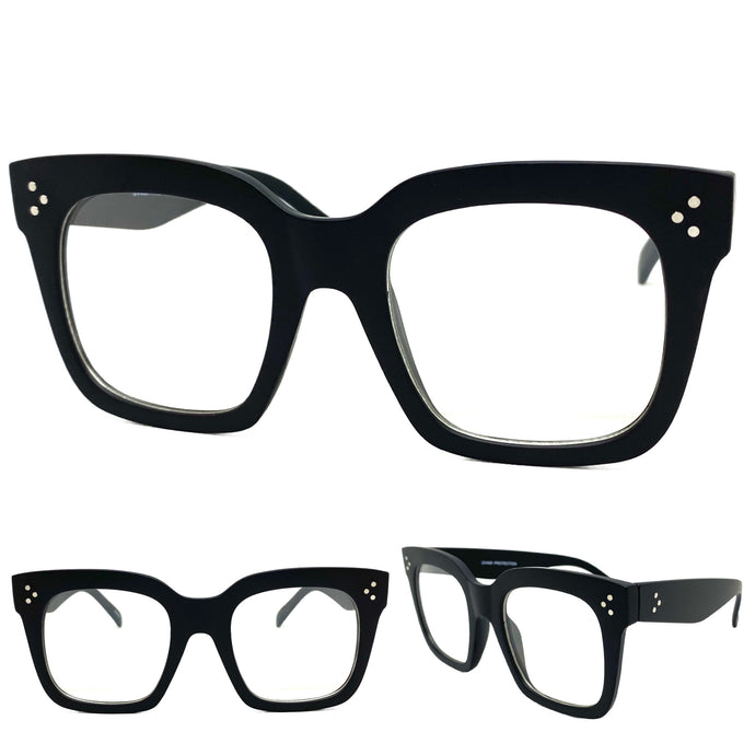 Oversized Exaggerated Vintage Retro Style Clear Lens EYEGLASSES Thick Matte Black Frame 6994