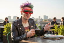 Oversized Space Futuristic Robotic Cyclops Shield Costume Party SUNGLASSES Large Red Frame 1230