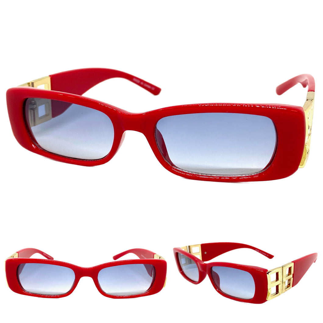 Classic Elegant Vintage Retro Style SUNGLASSES Thick Square Red Frame E2105