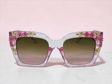 Classic Elegant Vintage Retro Style SUNGLASSES Large Thick Square Pink Floral Frame 17004