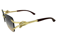 Classy Elegant Luxury Hip Hop Rapper Style SUNGLASSES Rimless Gold & Faux Wooden Frame - Smoke & Beige Lens 27806