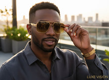 Classic Vintage Retro Luxury Hip Hop Rapper Style SUNGLASSES Square Rose Gold Frame - Honey Lens E2206