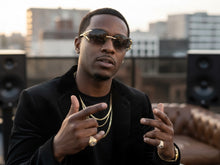 Classy Elegant Luxury Hip Hop Rapper Style SUNGLASSES Rimless Gold & Faux Wooden Frame - Smoke & Beige Lens 27806