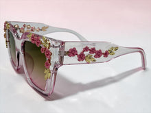 Classic Elegant Vintage Retro Style SUNGLASSES Large Thick Square Pink Floral Frame 17004