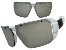 Classic Hardcore Biker Gangster Wrap Around LOCS SUNGLASSES Large White Frame - Chrome Lens 91202