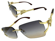 Classy Elegant Luxury Hip Hop Rapper Style SUNGLASSES Rimless Gold & Faux Wooden Frame - Smoke & Beige Lens 27806