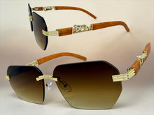 Classy Elegant Luxury Hip Hop Rapper Style SUNGLASSES Gold & Faux Wooden Frame - Honey Lens 27804